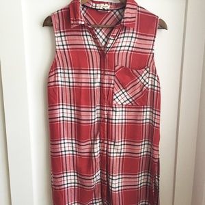 Garage Plaid Striped Tunic Tank, Medium